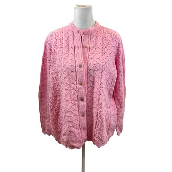 Ladies Vinatge Dolly Mann Wintuck Pink Button‎ Front Cardigan Size Large - Picture 2 of 10